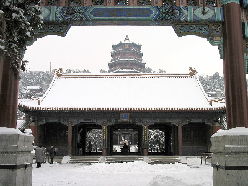 Yiheyuan (Summer Palace). Paiyunmen (Gate of Scattering Clouds) and Foxiangge (Temple of Buddhist Virtue). Beijing. .
