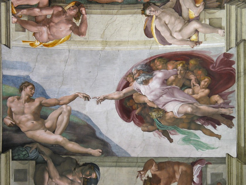 Vatican Museum. The Creation of Adam, Fresco by Michelangelo, Sistine Chapel. Vatican City. .