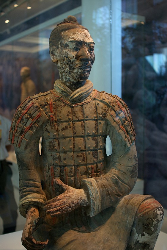 Capital Museum. Terracotta warrior with some paint remains. Beijing. .