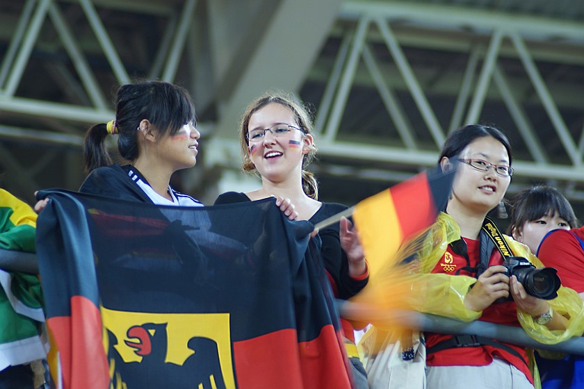 Women's Football Bronze Match Germany vs Japan. German fans. Beijing. .