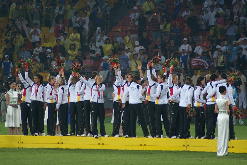 Women's Football Bronze Match Germany vs Japan. German team receiving their bronze medal. Beijing. .