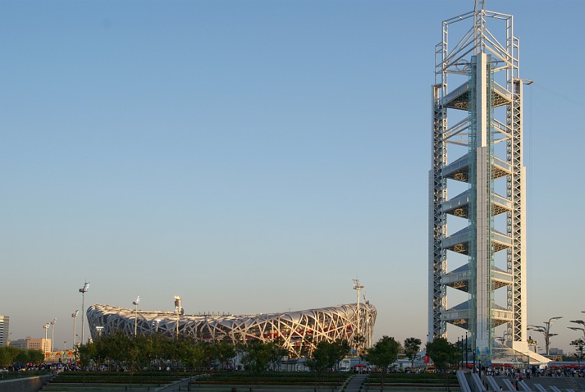 Olympic Green at Daytime. National Stadium and Linglong Tower. Beijing. .