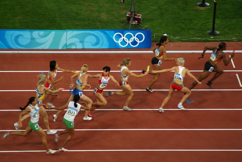 Athletics Finals. Women's 4x 100m relay final. Beijing. .