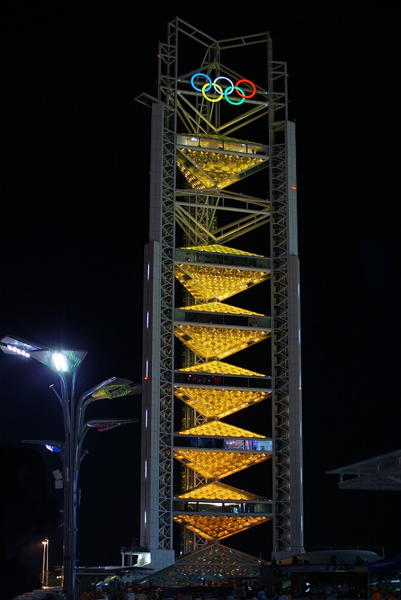 Olympic Green at Night. Linglong Tower. Beijing. .