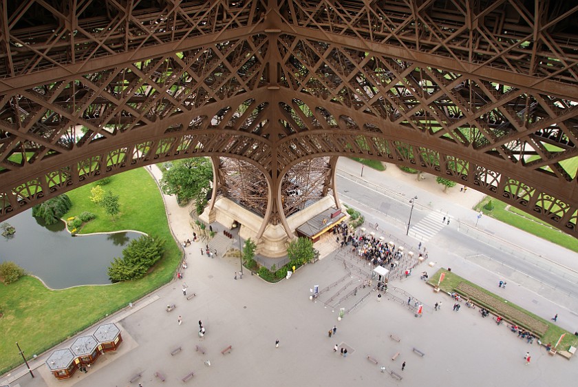 Eiffel Tower. View down from first level of the Eiffel Tower. Paris. .