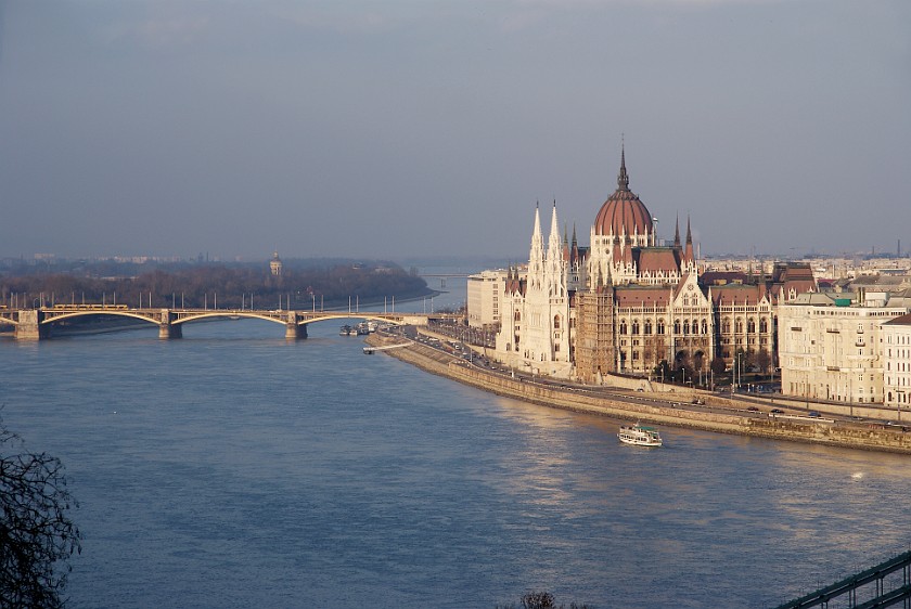 Budapest and the Danube. View on Pest and Margaret Island. Budapest. .