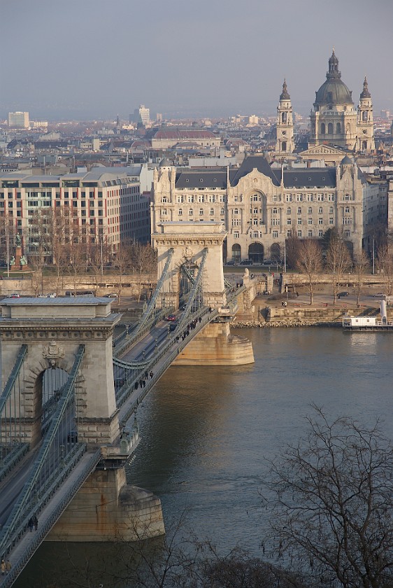 Budapest and the Danube. Chain Bridge and St. Stephen's Basilica. Budapest. .