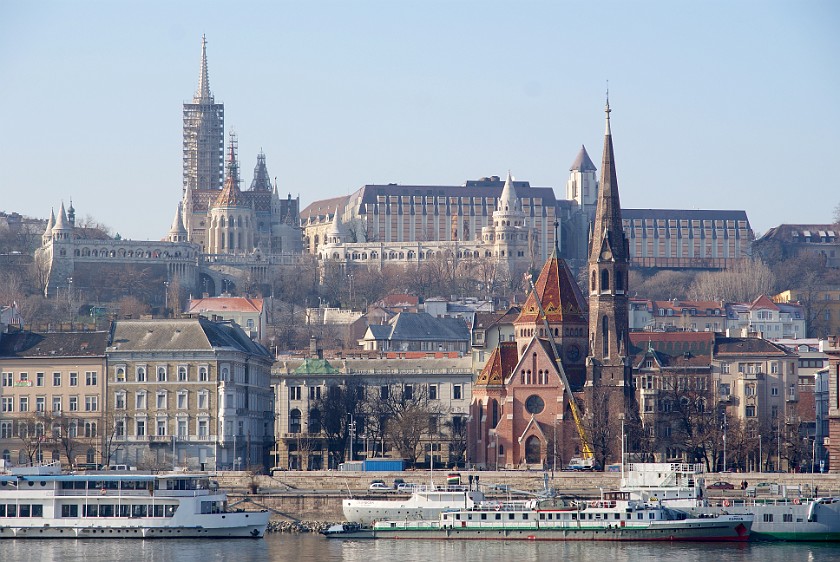 Northern Castle Hill. Mathias Church, Fishermen's Bastion and Hilton Hotel. Budapest. .