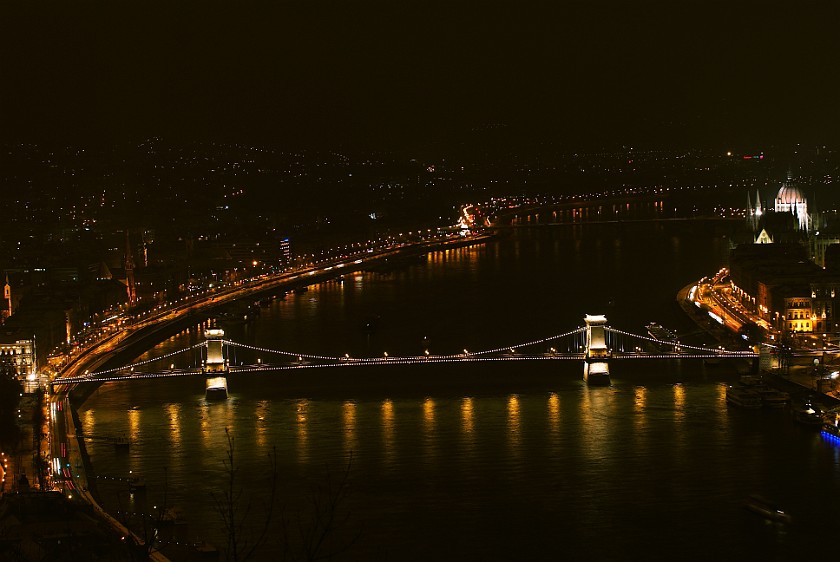 Views from Gellért Hill. Chain Bridge and Parliament. Budapest. .