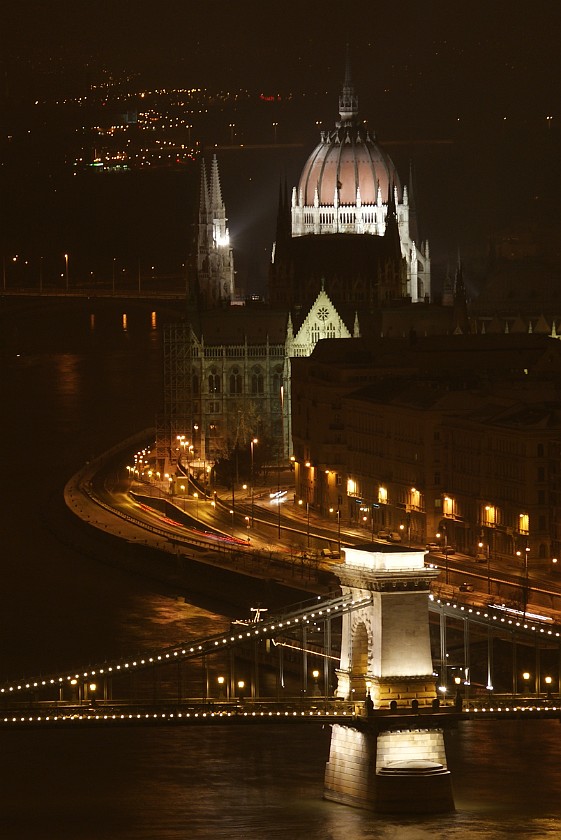 Views from Gellért Hill. Chain Bridge and Parliament. Budapest. .