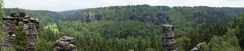 Bielatal. View into the valley from a rock peak. Saxon Switzerland. .