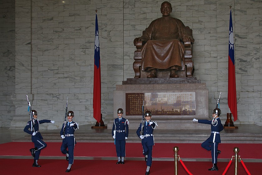 Inside Chiang Kai-Shek Memorial Hall. Change of Guards in Front of Chiang Kai-Shek's Statue. Taipei. .