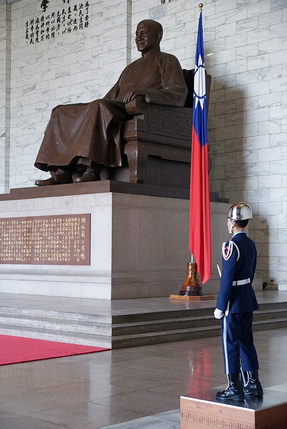 Inside Chiang Kai-Shek Memorial Hall. Guard in Front of Chiang Kai-Shek's Statue. Taipei. .