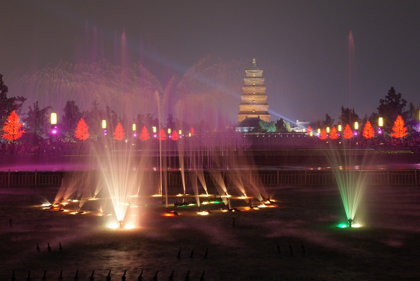 Big Goose Pagoda. Fountain Music Show in Front of the Pagoda. Xi'an. .