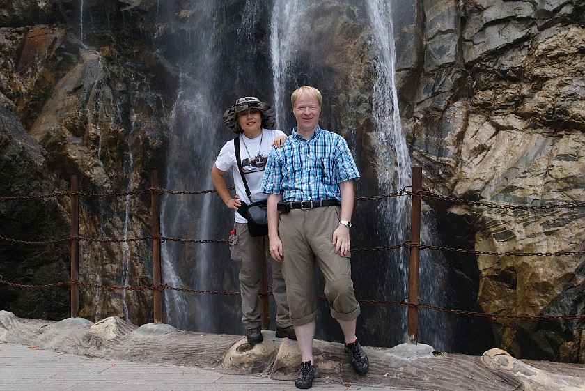 Shanxi Taiping Forest Park. Portrait in Front of Water Fall. near Xi'an. .