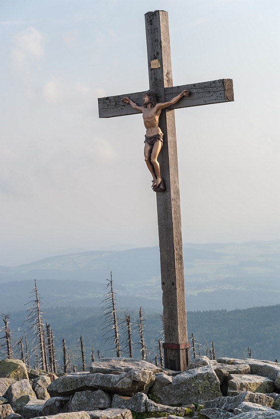 Lusen Peak. Jesus cross. near Neuschönau. .