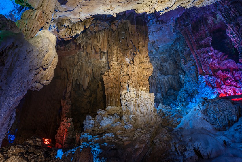 Reed Flute Cave. Flowstone formation in white light. Guìlín. .