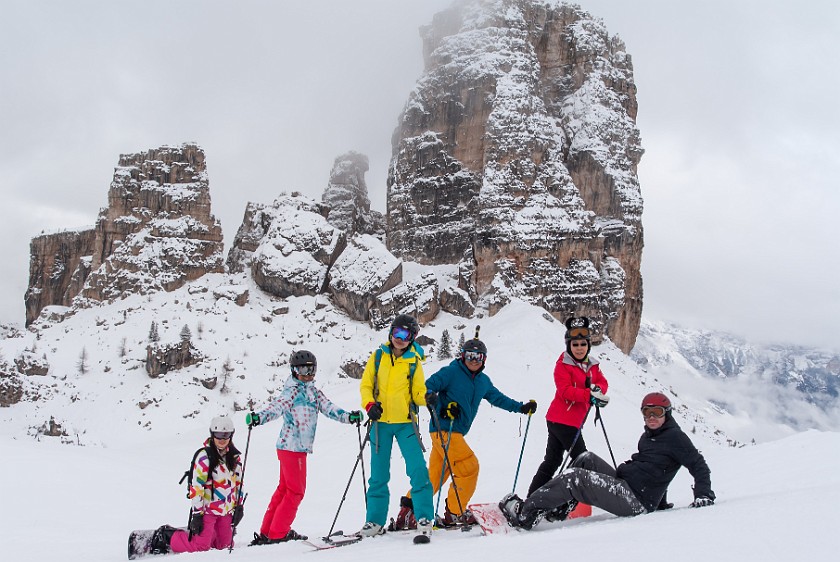 Cinque Torri. Skiing group. Cortina D'Ampezzo. .