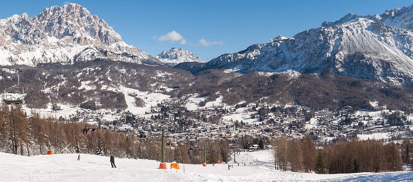 Tofana. Panoramic view on Cortina D'Ampezzo. Cortina D'Ampezzo. .