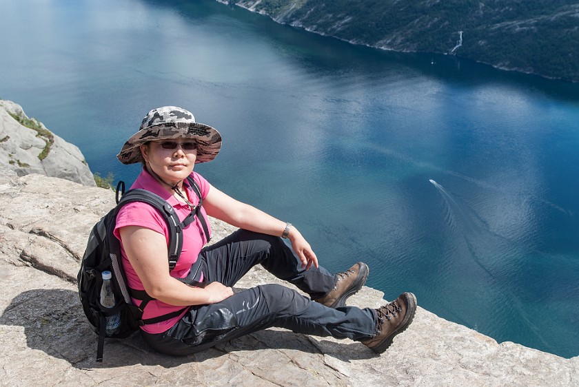 Hike to the Preikestolen. Portrait at the Preikestolen plateau. near Jorpeland. .