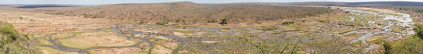 Kruger National Park. Panoramic view on Olifants river from the lookout deck. Olifants Rest Camp. .