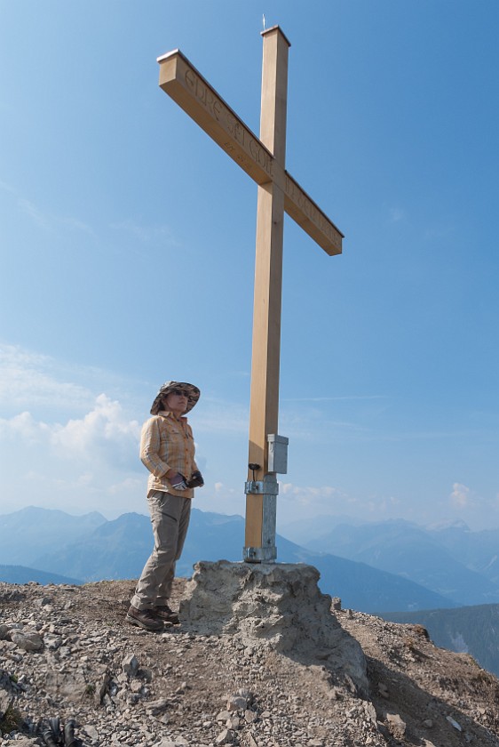 Hike to the Saladina Peak. Summit cross. near Lech. .