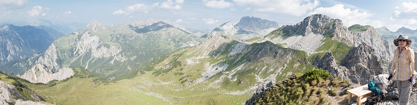 Hike to the Saladina Peak. Panoramic view from the summit. near Lech. .