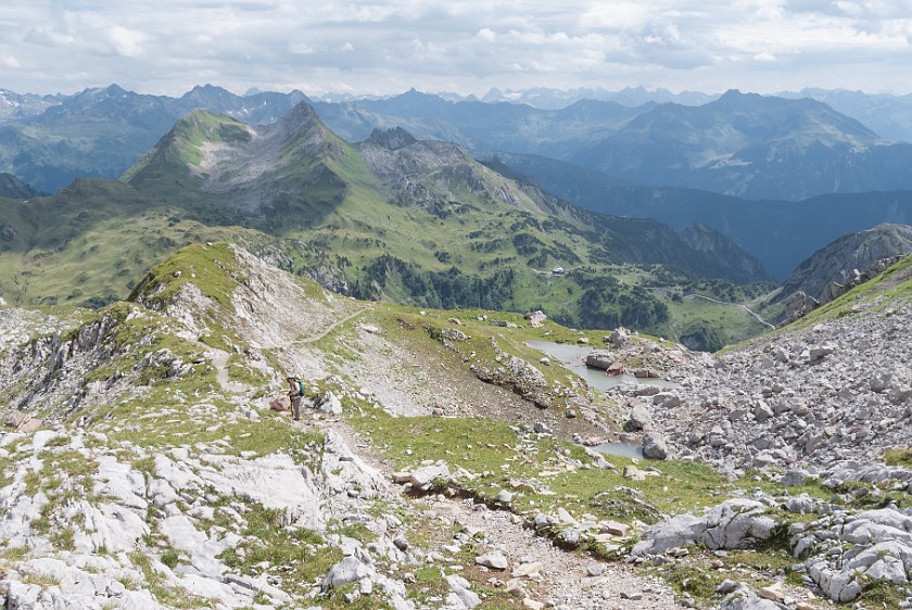 Hike to the Summit of the Rote Wand. High view on the Freiburger Hütte. near Lech. .