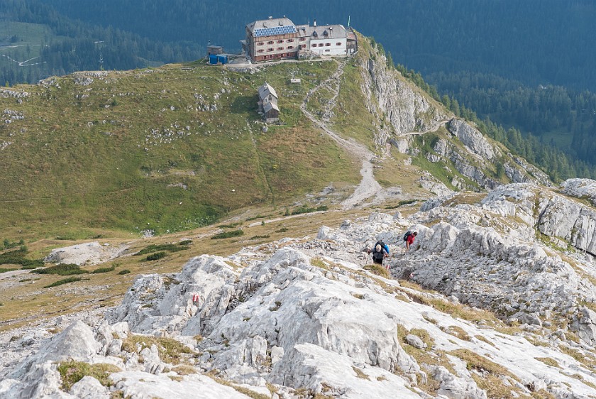 Hike to the Watzmann Central Summit. View from the ridge on the Watzmannhaus. near Berchtesgaden. .
