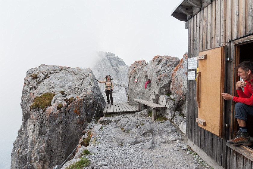 Hike to the Watzmann Central Summit. Protection hut at the Hocheck summit. near Berchtesgaden. .