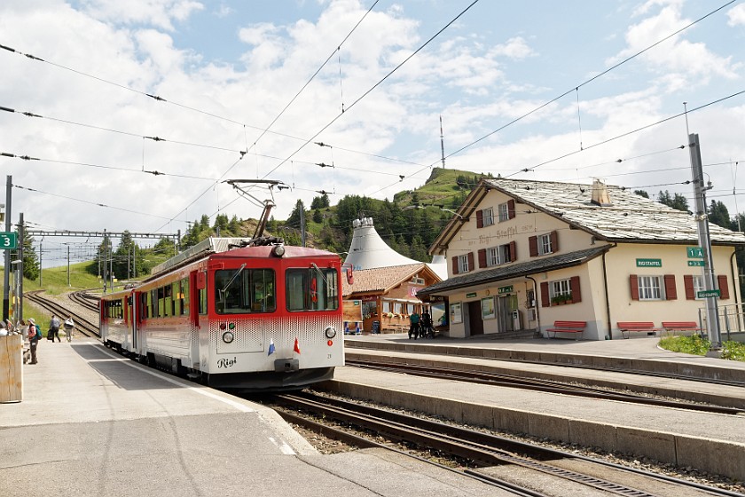 Mount Rigi. Cogwheel train and station. near Rigi Klösterli. .
