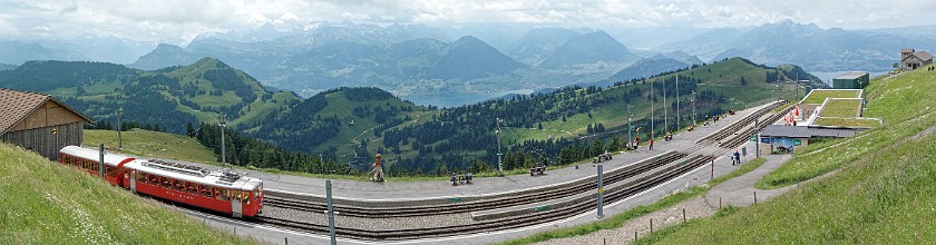 Mount Rigi. Panoramic view on the Rigi-Kulm train station. near Rigi Klösterli. .