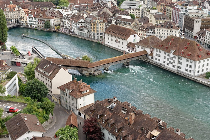 Lucerne. View from the city wall on the Spreuerbrücke. Lucerne. .