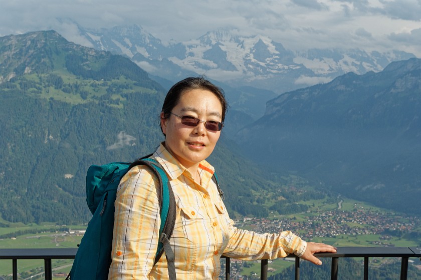 Harder Kulm. Portrait in front of the Eiger, Mönch and Jungfrau mountains. Interlaken. .