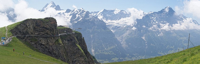 Grindelwald–First. Panoramic view on the First, Schreckhorn, Mättenhorn and Eiger. near Grindelwald. .
