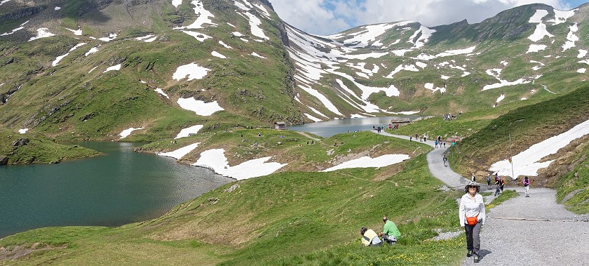 Grindelwald–First. Panoramic view on the Bachalpsee. near Grindelwald. .