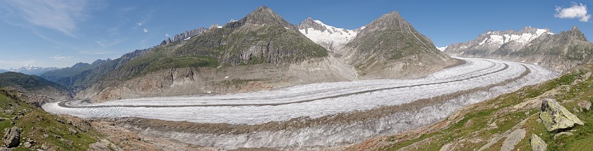 Aletsch Glacier. Panoramic view on the Aletsch glacier. Grengiols. .