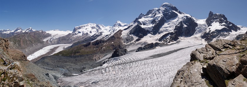 Matterhorn. Panoramic view of the lower Theodul glacier. Zermatt. .