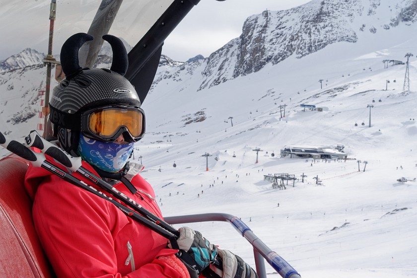 Skiing at the Kitzsteinhorn. Portrait in the chair lift. Kaprun. .