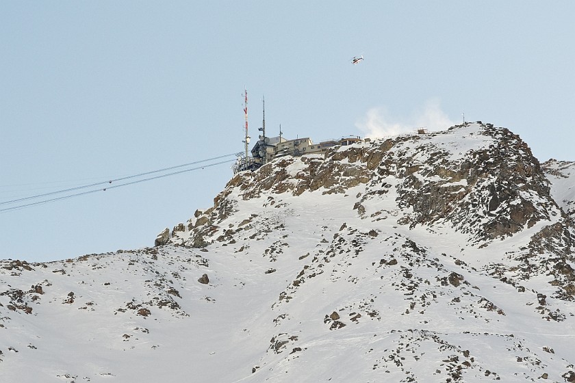 Skiing at the Corvatsch. Corvatsch mountain station. Sankt Moritz. .