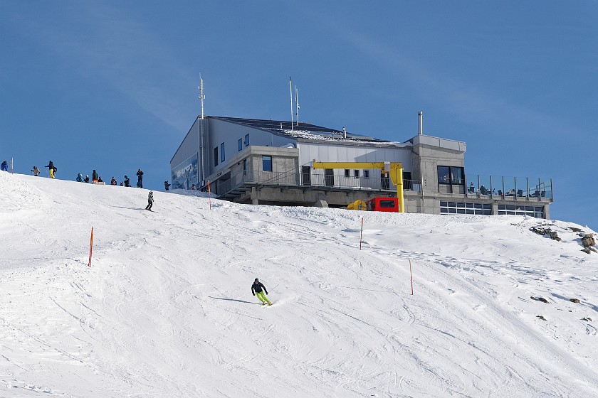 Skiing at the Corviglia. Piz Nair station. Sankt Moritz. .