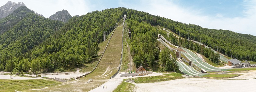 Planica. Panoramic view of the Planica ski jumps. Planica. .
