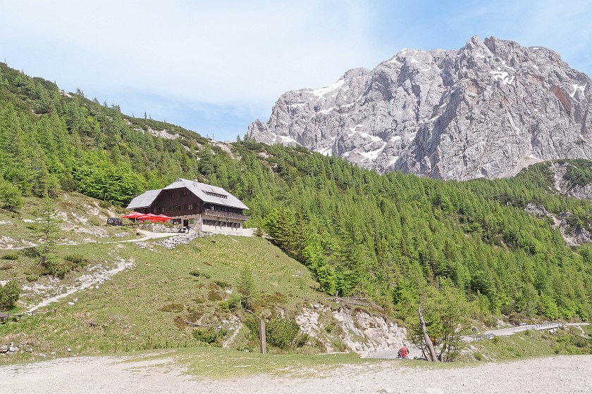 Vršič Pass. Tičar lodge and Prisojnik mountain. near Kranjska Gora. .