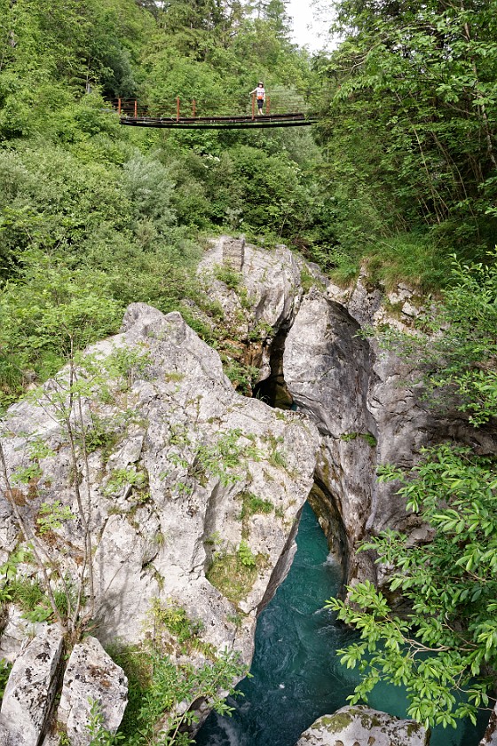 Vršič Pass. Suspension bridge over the Isonzo river. near Kranjska Gora. .