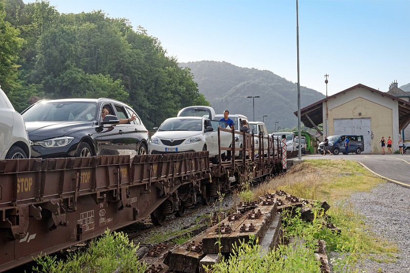 Car Train to Bohinjska Bistrica. Car trailer. Most na Soči. .