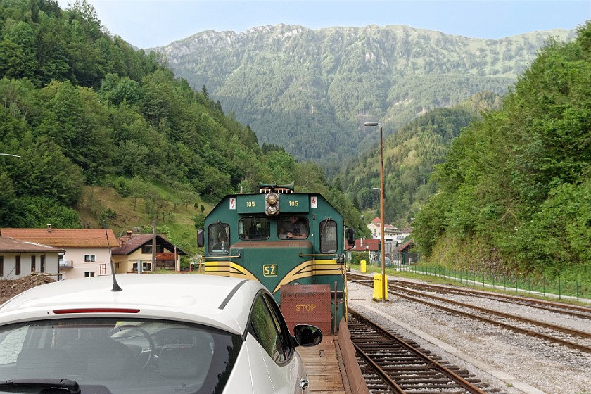Car Train to Bohinjska Bistrica. Car trailer. Most na Soči. .