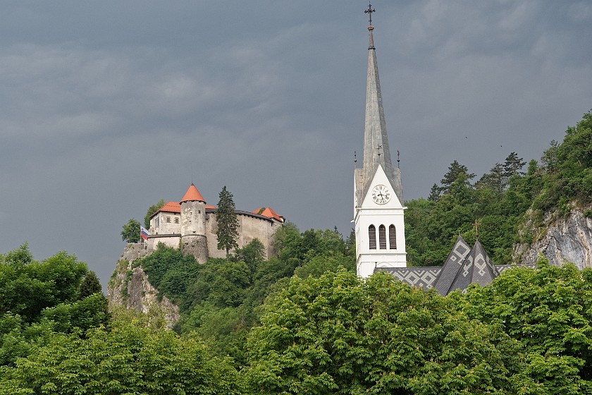 Lake Bled. Bled castle and St. Martin's Parish Church. Bled. .