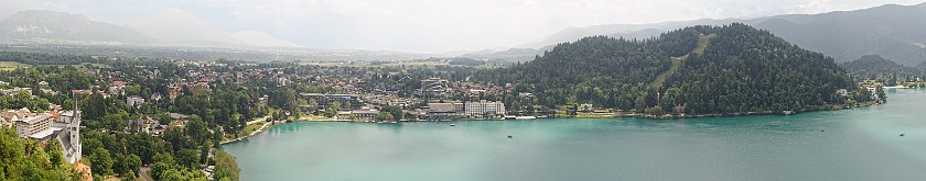 Lake Bled. Panoramic view from Bled castle on Bled town. Bled. .