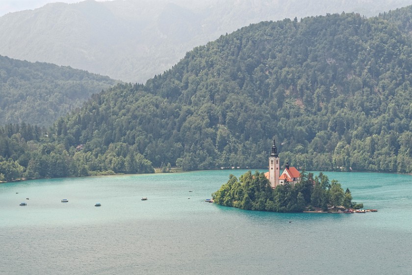 Lake Bled. View from Bled castle on Bled island. Bled. .