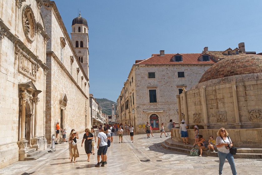 Dubrovnik. Onofrio's big fountain and Franciscan church. Dubrovnik. .